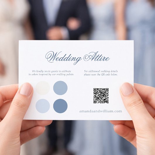 Dusty Blue Wedding Attire Card with QR Code Kaart