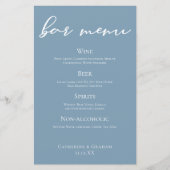 Dusty Blue Wedding Bar Menu w / White Typography (Voorkant)
