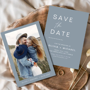 Dusty Blue Wedding Bewaar de datum Foto Minimalist Save The Date