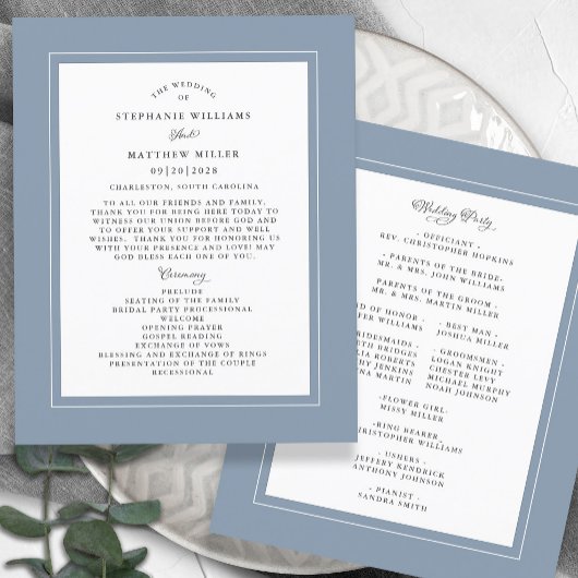 Dusty Blue Wedding Ceremony Elegant Budget Program