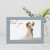 Dusty Blue Wedding Dank u Foto Minimalist Bedankkaart (Staand voorkant)