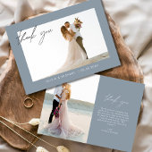 Dusty Blue Wedding Dank u Foto Minimalist Bedankkaart