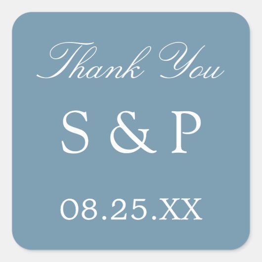 Dusty Blue Wedding Favor Merci Sticker (Devant)