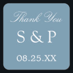 Dusty Blue Wedding Favor Merci Sticker<br><div class="desc">Dusty Blue Wedding Favor Sticker Merci,  s'il vous plaît personnaliser avec les initiales du couple et la date du mariage,  en utilisant le modèle de personnalisation en ligne avant de commander.</div>
