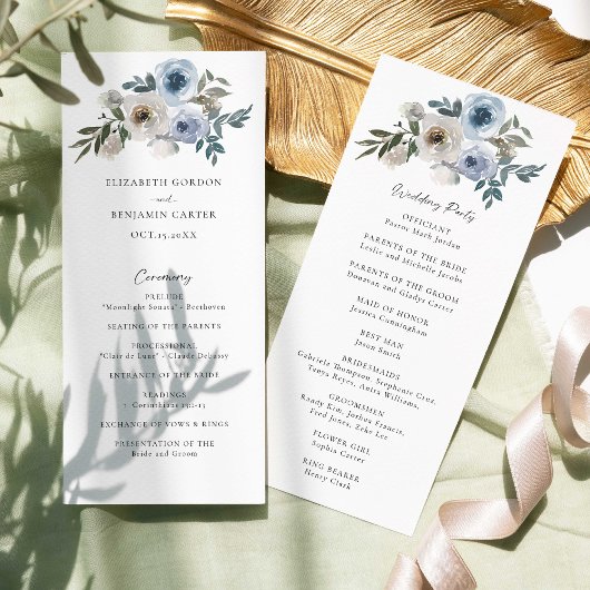 Dusty Blue Wedding Floral Elegant Program Script