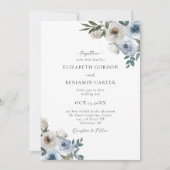 Dusty Blue Wedding Floral Elegant Script Rustic Kaart (Voorkant)