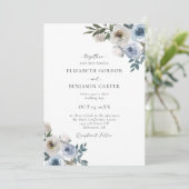 Dusty Blue Wedding Floral Elegant Script Rustic Kaart (Staand voorkant)