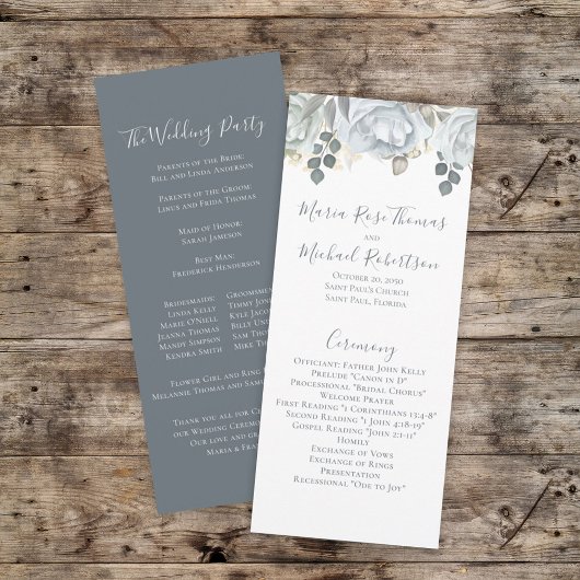 Dusty Blue Wedding Floral Script Programma
