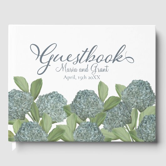 Dusty Blue Wedding Hydrangea Botanical Floral Gastenboek (Voorkant)