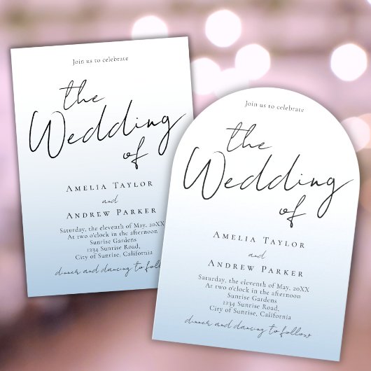 Dusty Blue Wedding Invitation Arch Foto QR-code Kaart