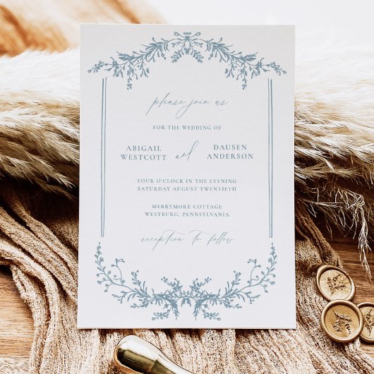 Dusty Blue Wedding Invitation Kaart