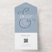 Dusty Blue Wedding Invitation met Monogram All In One Uitnodiging (Binnen)