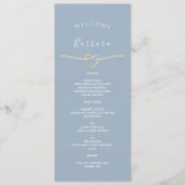 Dusty Blue Wedding Menu met Gastnaam (Voorkant)