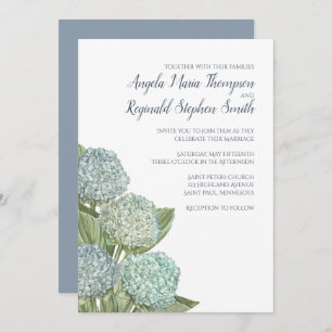 Dusty Blue Wedding Modern Hydrangea Simple Kaart