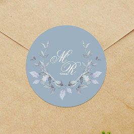 Dusty Blue Wedding Monogram Aangepast Ronde Sticker