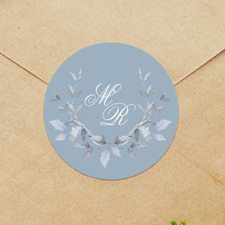 Dusty Blue Wedding Monogram Aangepast Ronde Sticker