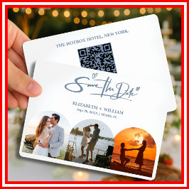 Dusty Blue Wedding Photo QR Code Elegant Save The Date