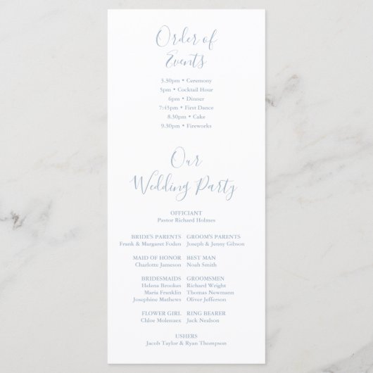 Dusty Blue Wedding Program Bedankt Place Card Menu (Achterkant)