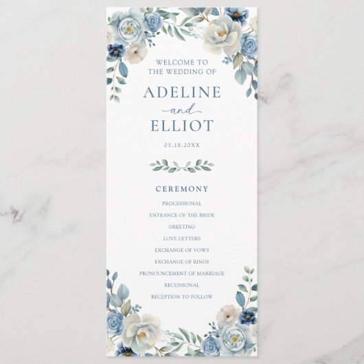 Dusty Blue Wedding Program Floral Wedding Program Programma (Voorkant)