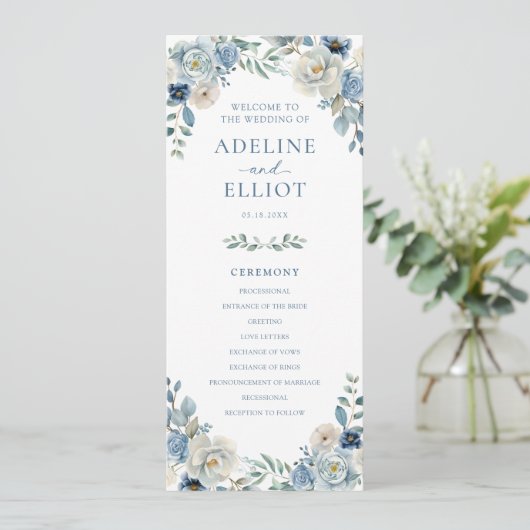 Dusty Blue Wedding Program Floral Wedding Program Programma (Staand voorkant)