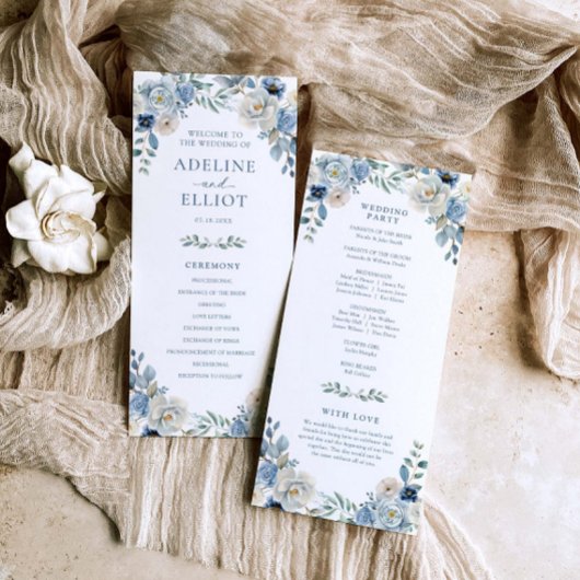 Dusty Blue Wedding Program Floral Wedding Program Programma