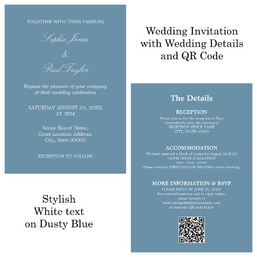 Dusty Blue Wedding QR Code RSVP uitnodiging