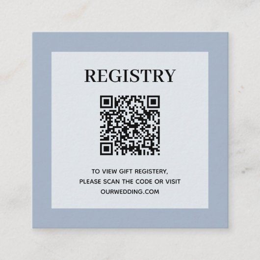 Dusty Blue Wedding Registry QR Code Informatiekaartje (Voorkant)