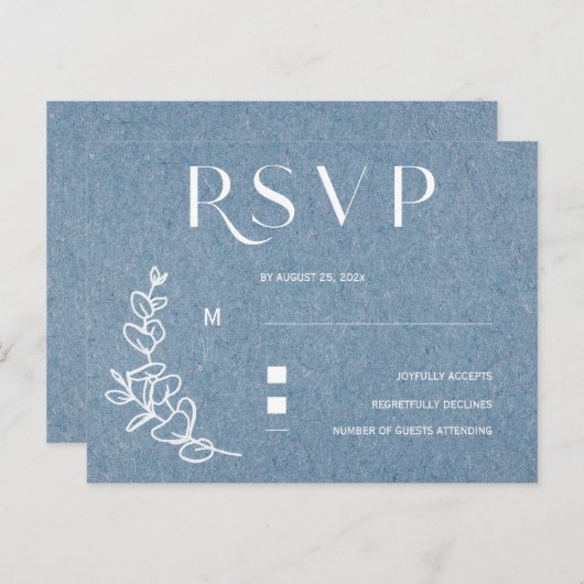 Dusty Blue Wedding RSVP Briefkaart (Voorkant / Achterkant)