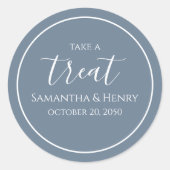 Dusty Blue Wedding Simple Calligraphy Script Treat Ronde Sticker (Voorkant)