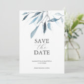 Dusty Blue Wedding Sla de datum uitnodigingen op (Staand voorkant)