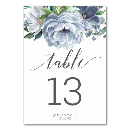 Dusty Blue Wedding Table Nummers Dubbelzijdig Kaart (Voorkant)