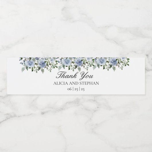 Dusty Blue Wedding Water Bottle Labels Waterfles Etiket (Enkel label)