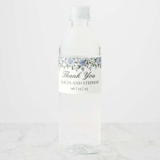 Dusty Blue Wedding Water Bottle Labels Waterfles Etiket (Voorkant)