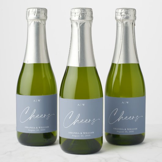 Dusty Blue Wedding Wine Favoriet Label – "Cheers" Sparkling Wijnetiket (Flessen)