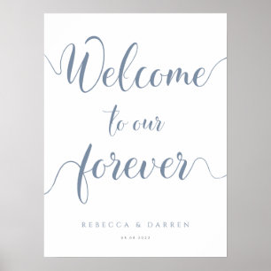 Dusty Blue Welcome to Our Forever Wedding Sign Poster