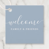 Dusty Blue Welcome Wedding Gift Basket Bag Bedankjes Labels (Voorkant)