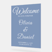 Dusty Blue Welcome with Elegant Font Acryl Bord (Hoek)