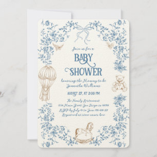Dusty Blue Whimsical Floral Baby shower Kaart