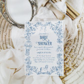 Dusty Blue Whimsical Floral Baby shower Kaart
