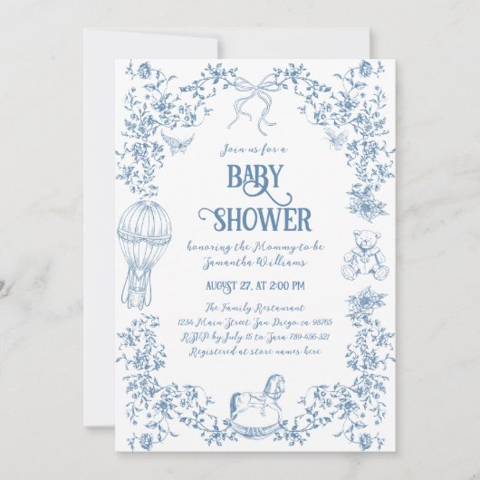 Dusty Blue Whimsical Floral Baby shower Kaart (Voorkant)