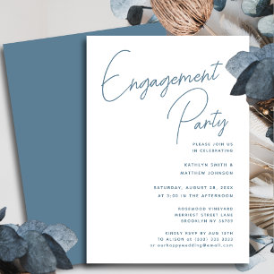 Dusty Blue Whimsical Script Chic Engagement Party Kaart