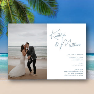 Dusty Blue Whimsical Script Modern Save The Date Magnetische Uitnodiging