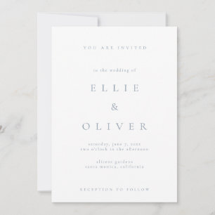 Dusty Blue & White Boho Minimalist Modern Wedding Kaart