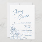 Dusty Blue & White Botanical Line Drawing Wedding Kaart (Voorkant)