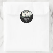 Dusty Blue & White Botanical Monogram - Zwart Ronde Sticker (Tas)