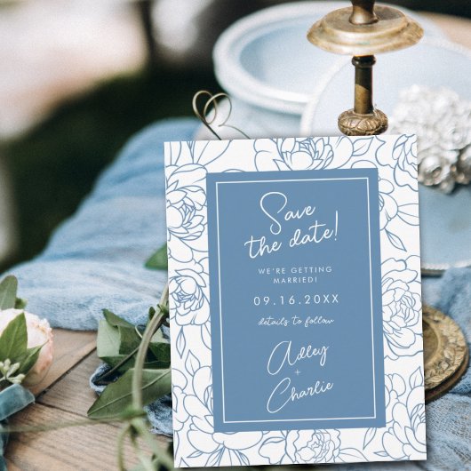Dusty Blue & White Botanical Wedding Save the Date