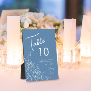 Dusty Blue & White Botanical Wedtable Number Fotoplaat