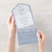 Dusty Blue White Botanicals No Envelopes Wedding All In One Uitnodiging (Afscheurbaar)