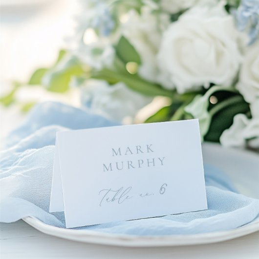 Dusty Blue & White Calligraphy Wedding Place Card Kaart