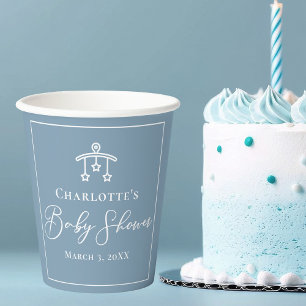 Dusty Blue White Chic Minimalistisch Baby shower Papieren Bekers